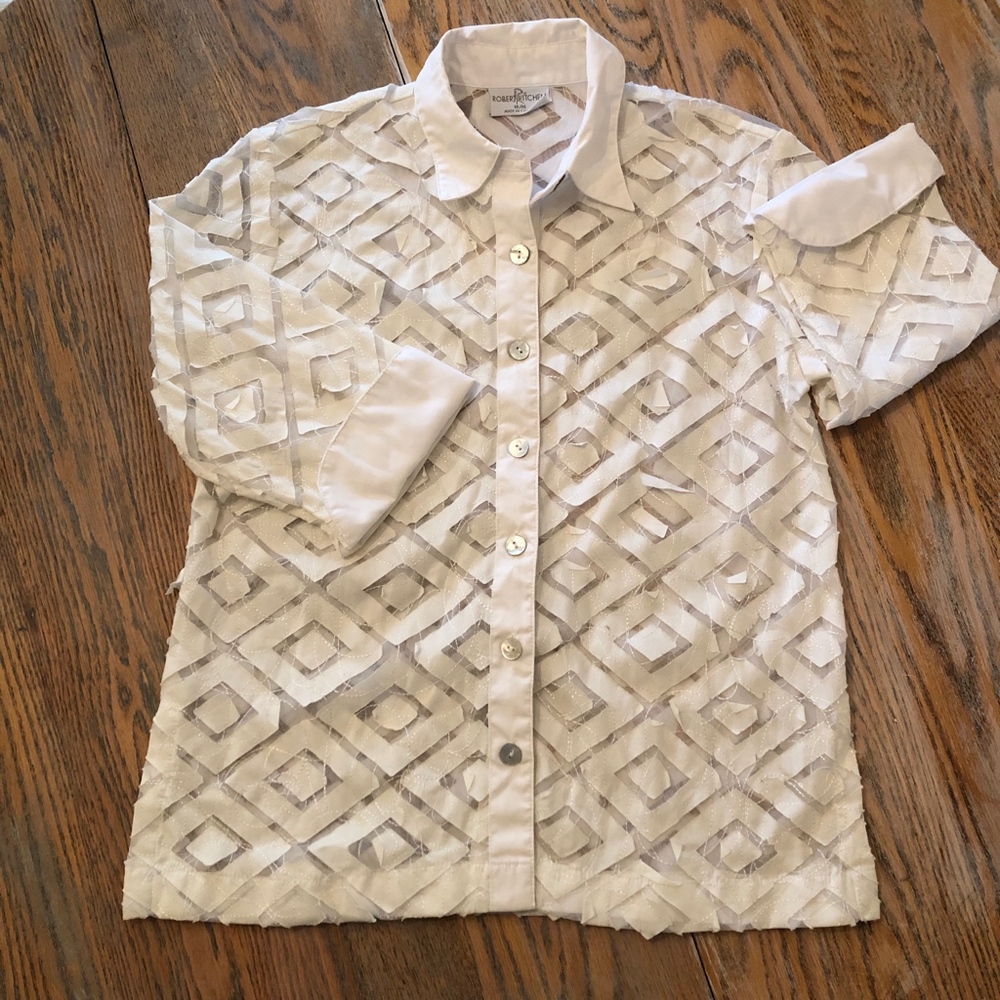 Robert Kitchen White Sheer Patch Blouse - image 1